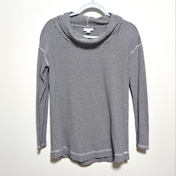 J. Jill Cotton Womens Relaxed Cowl Neck Cozy Top Cottagecore Gray White XS - Picture 2 of 13